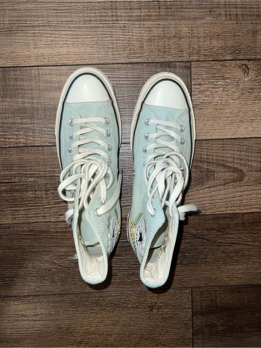 Custom Converse Light Mint High-Top Sneakers with Floral Embroidery - Picture 2 of 2